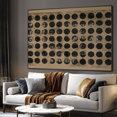Très grand art mural imprimé sur toile - Motif à pois géométrique moderne encadré, motif de cercle minimaliste, décoration pour salon ou chambre à coucher - «Assemblage requis du cadre (cadre non fini)»