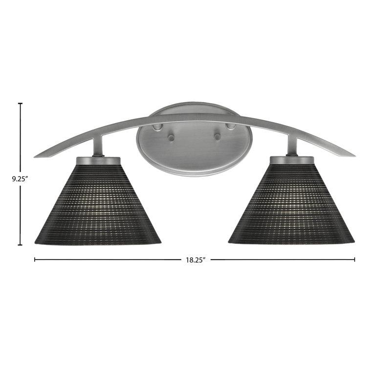 Barre d'éclairage de salle de bain 2 lumières avec verre matriciel 7 po Kurve, Noir, Argent argent