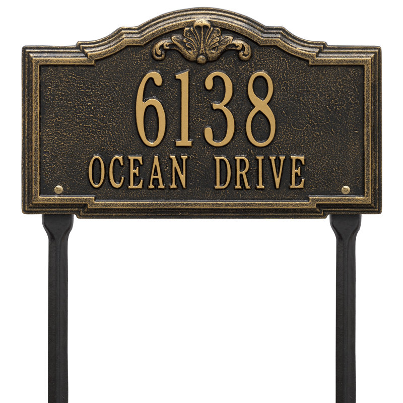 Gatewood Personalized Standard 2-Line Lawn Address Sign, Black/Gold, Yes