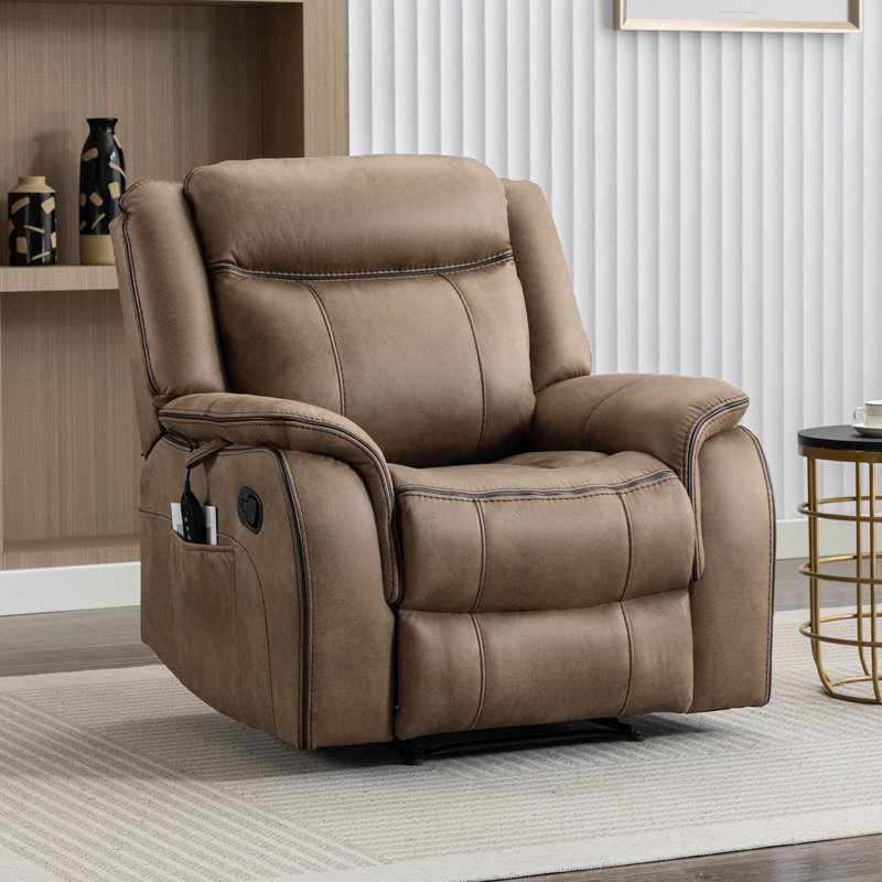 Abbagail 38.9" Wide Overstuffed Faux Leather Manual Recliner with Massage and Heating, Brown