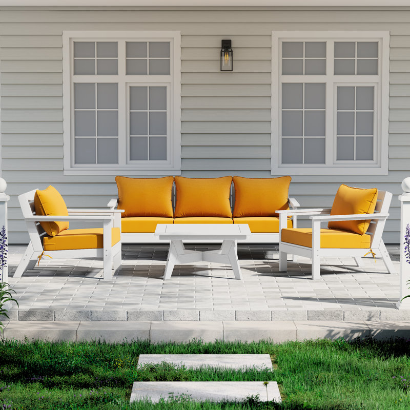 6-Piece Deep Seating Set, White, Yellow