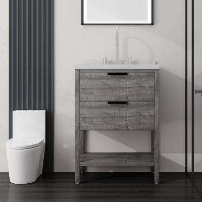 Meuble-lavabo autoportant avec comptoir en marbre reconstitué et tiroir à fermeture en douceur