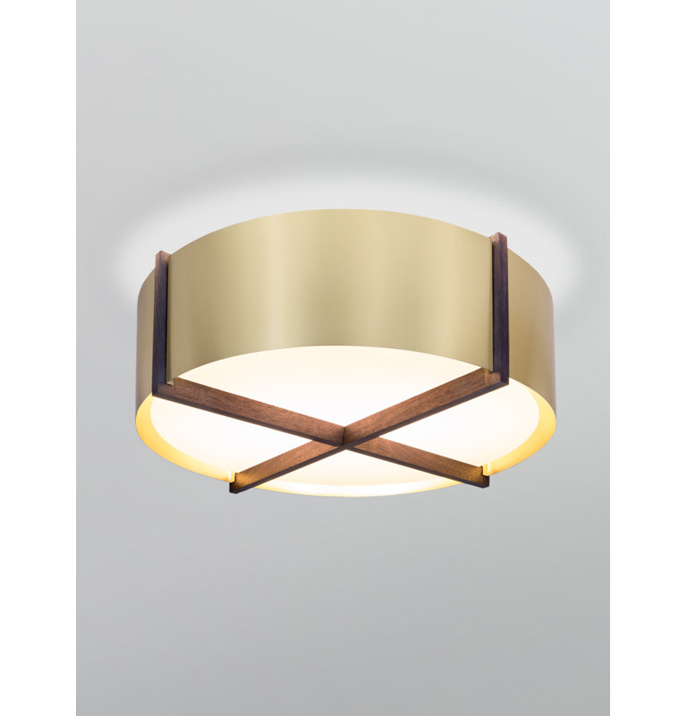 Plura LED Flush Mount, 2700K, 10.38" H x 36" W x 36" D, Walnut/Brushed Brass