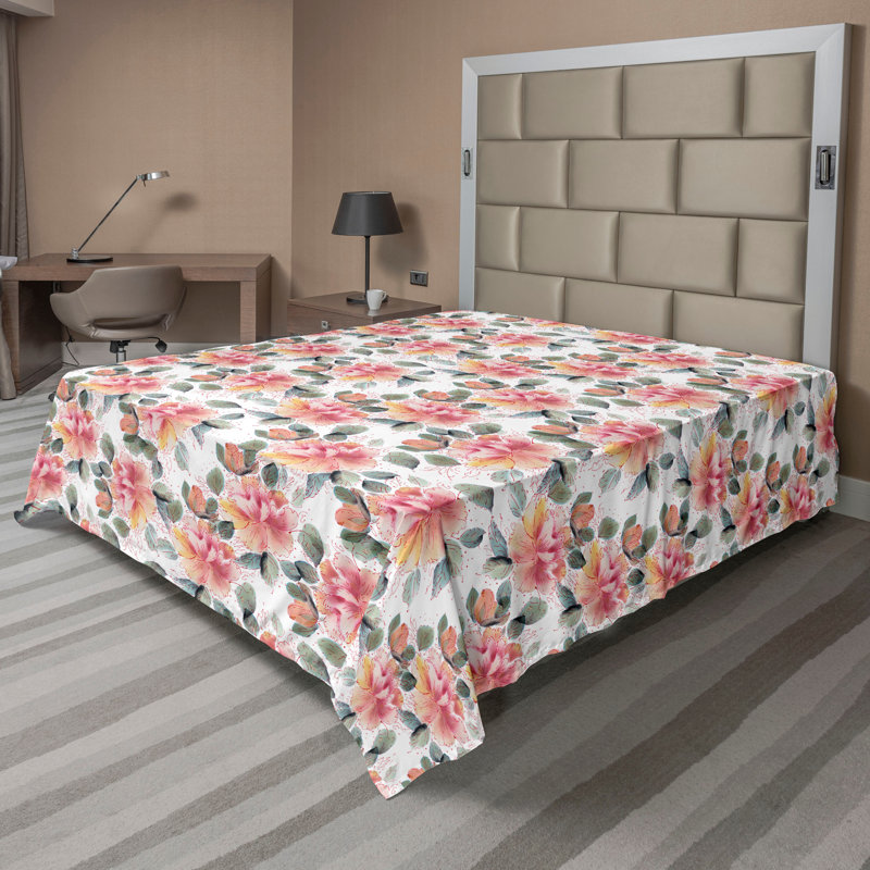 Drap plat Ambesonne motif floral minimaliste botanique saumon foncé et vert olive