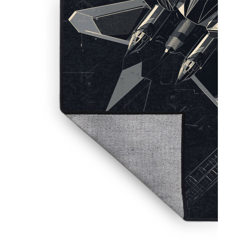Tapis géométrique gris lavable à la machine à motif avion de chasse moderne en gris, 3 X 5