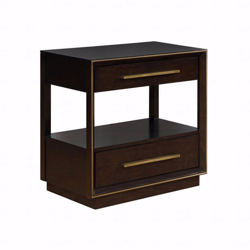 Table de chevet 2 tiroirs avec tablette au fini grain de poivre fumé, Marron foncé