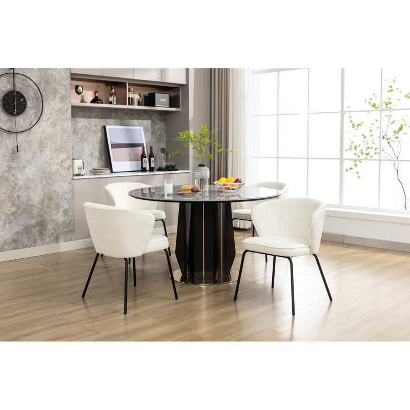 Ensemble de 2 chaises de salle à manger en tissu Boucle avec pieds en métal, dossier ergonomique et assemblage facile pour une assise confortable
