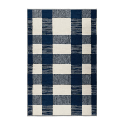 Machine Washable Checkered Gray Area Rug