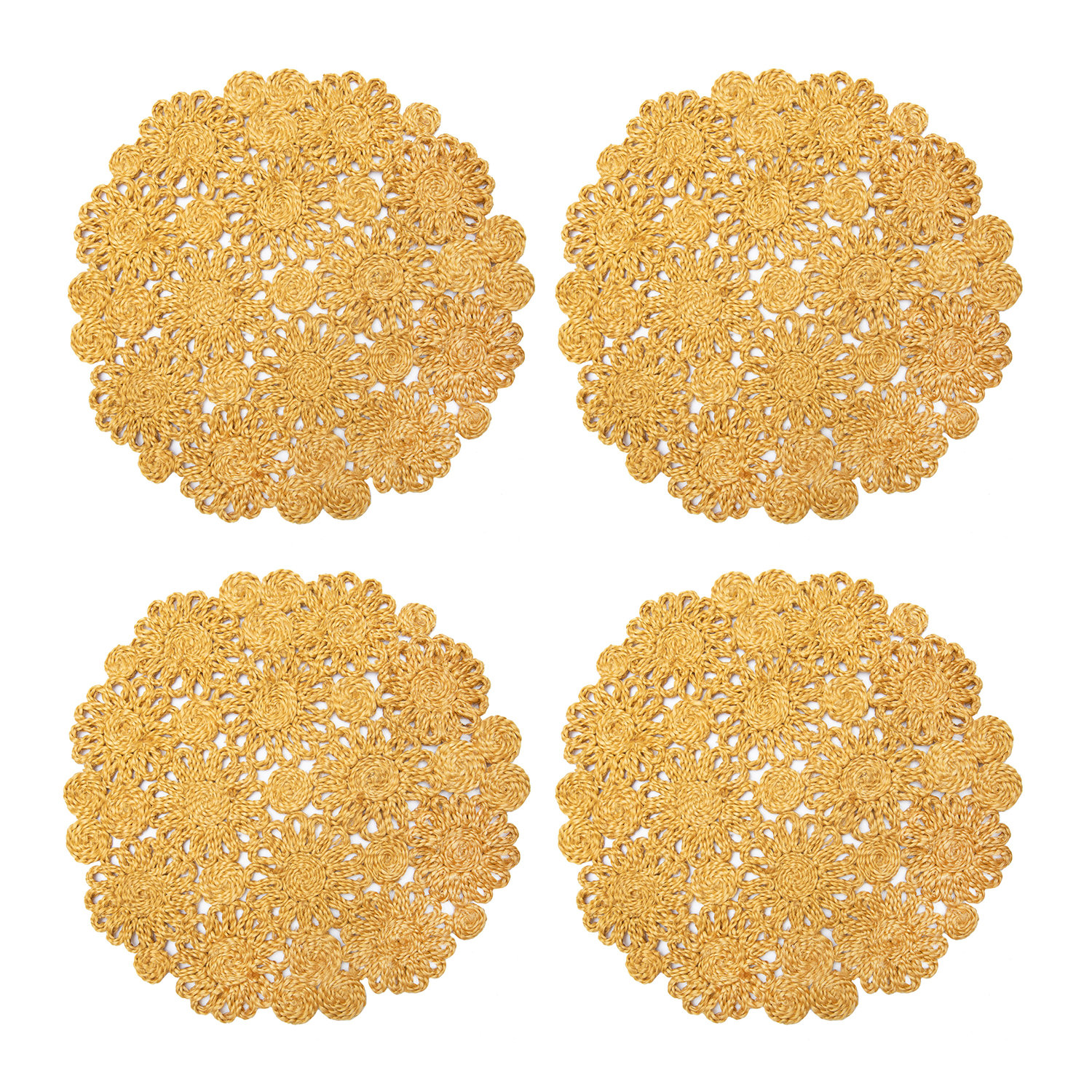 Bladwell Jute Floral Round Placemat, Mustard
