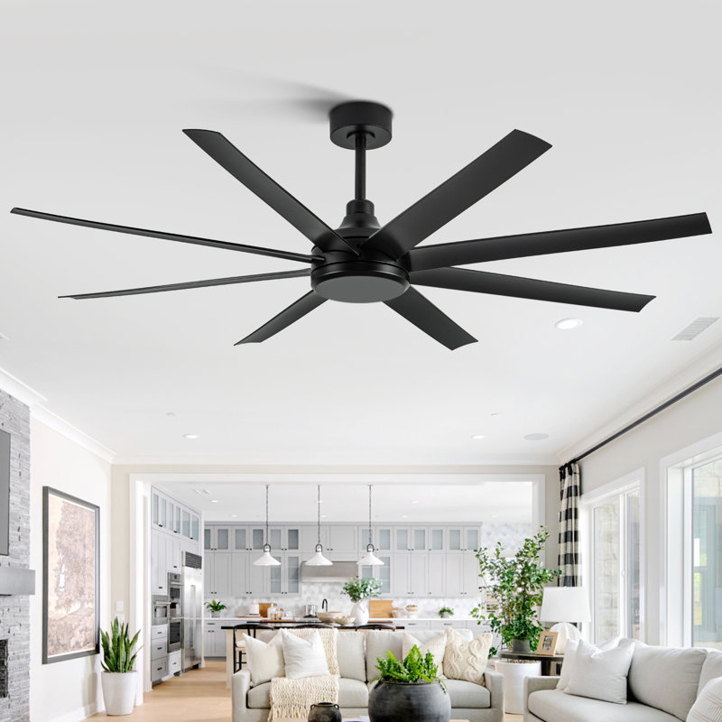 Ilette 65/72/84 Inch 8-Blade Ceiling Fan Without Light, Modern Large Ceiling Fan with Remote, Quiet Reversible DC Motor, 6-Speed for Indoor or Covered Outdoor, Black