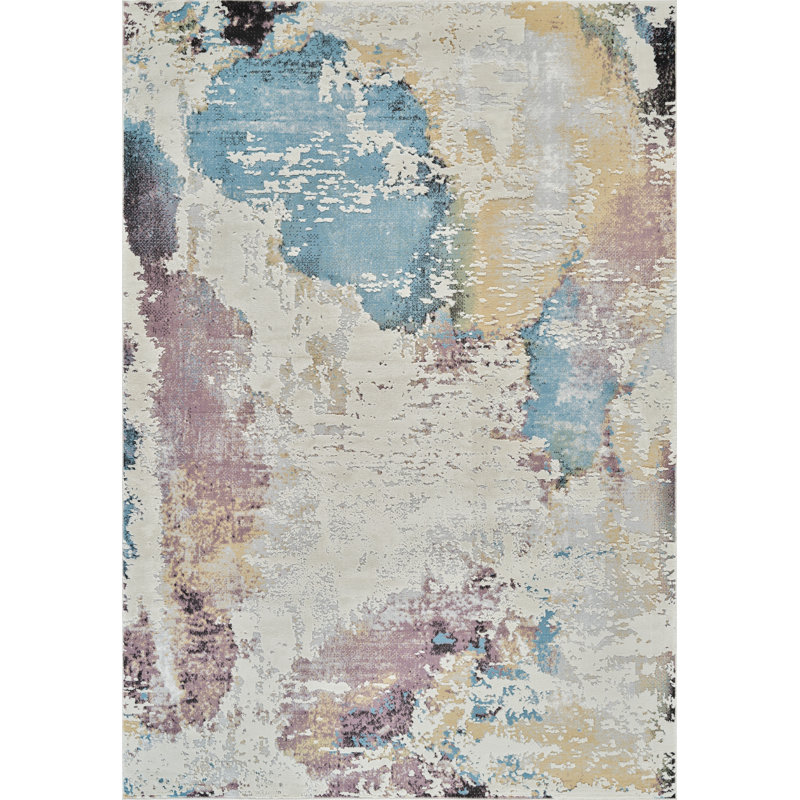 Tapis à motif abstrait beige / bleu 8 pi x 11 pi (7 pi 10 po x 10 pi 10 po) Sola Branch Branch