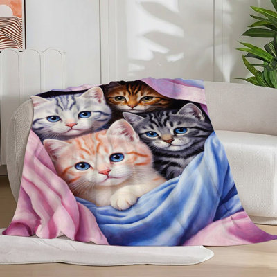Couverture en flanelle pour chat rose / bleu 1Pc Cosy