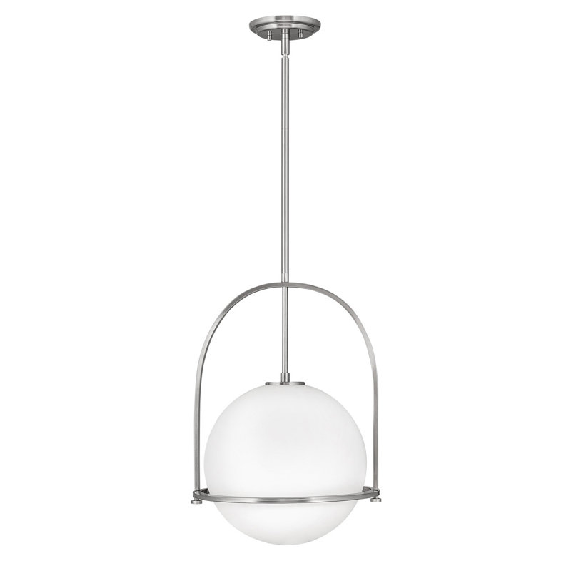 Luminaire suspendu Arie avec abat-jour sphérique, Nickel brossé, H 23 po x l 15,5 po x P 15,5 po