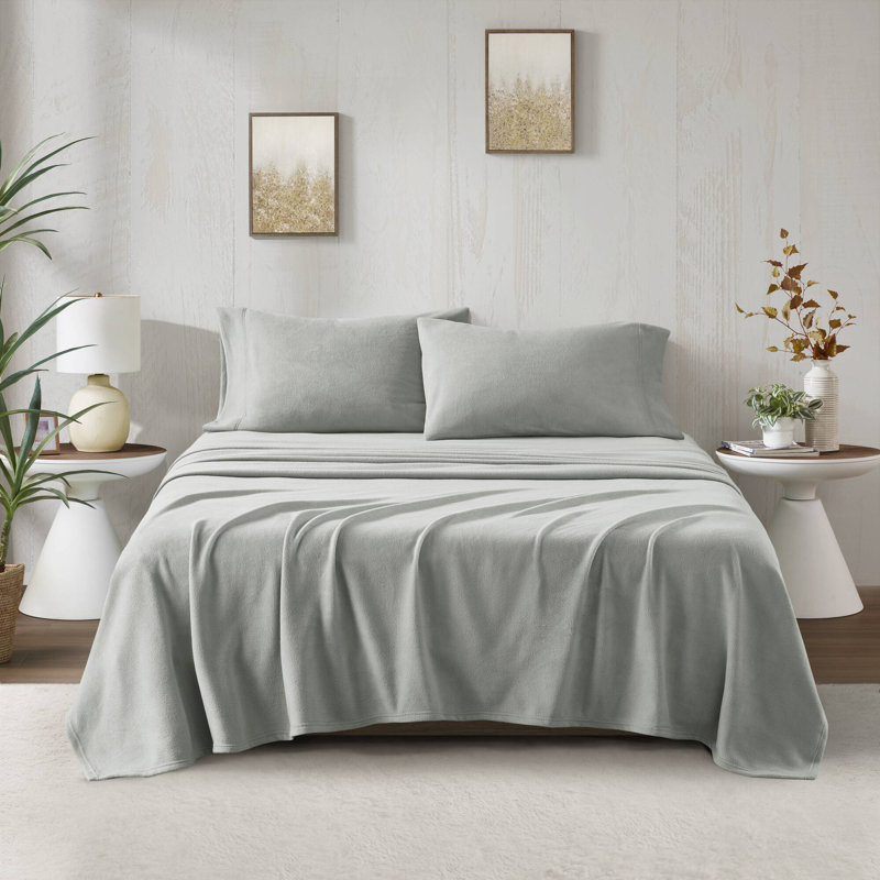 Micro Fleece Grey Anti-pilling Cozy Fleece 3-Piece Twin Sheet Set, Twin Sheet Set with 1 Pillowcase, Gray
