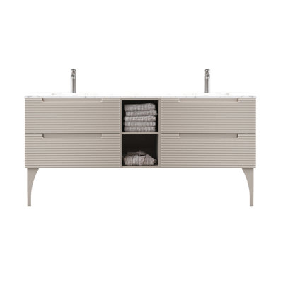 Ariyannah 78'' Double Bathroom Vanity with Quartz Top