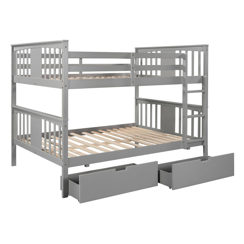 Full over Full Bunk Bed with Drawers and Ladder, Sturdy Wood Frame Bunk Bed for Bedroom & Guest Room, No Box Spring Needed
