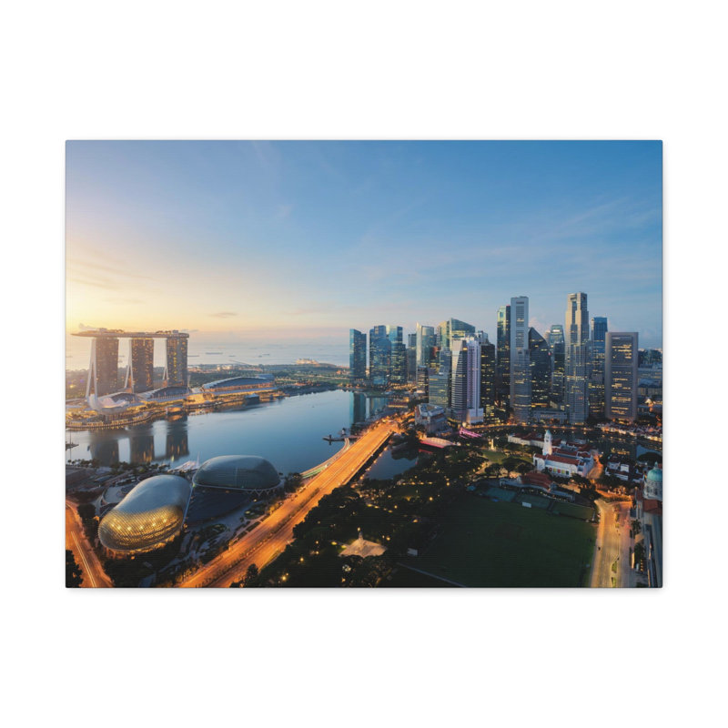 Œuvre d'art singapourienne singapourienne à couper le souffle, paysage urbain époustouflant, H 18 po x l 24 po