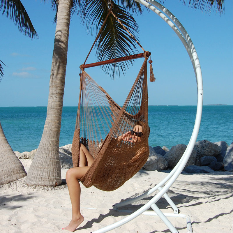 Grande chaise hamac en polyester style caribéen Travis, Moka