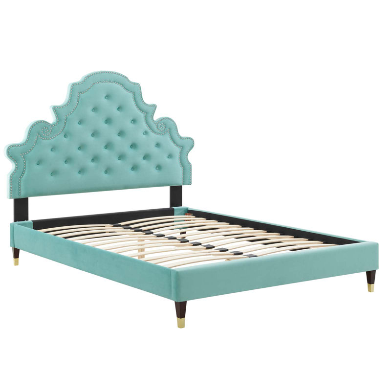 Modway Gwyneth Tufted Performance Velvet Platform Bed, Mint, Queen