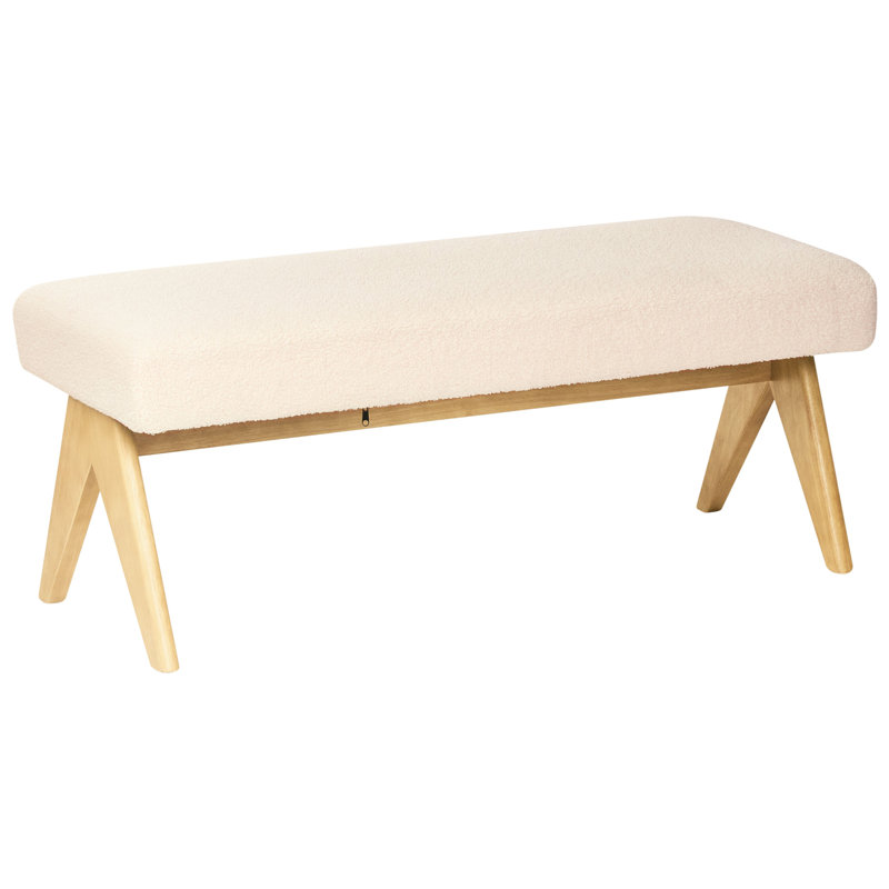 Bench Drumheller Boucle, White, Light Yellow Wood