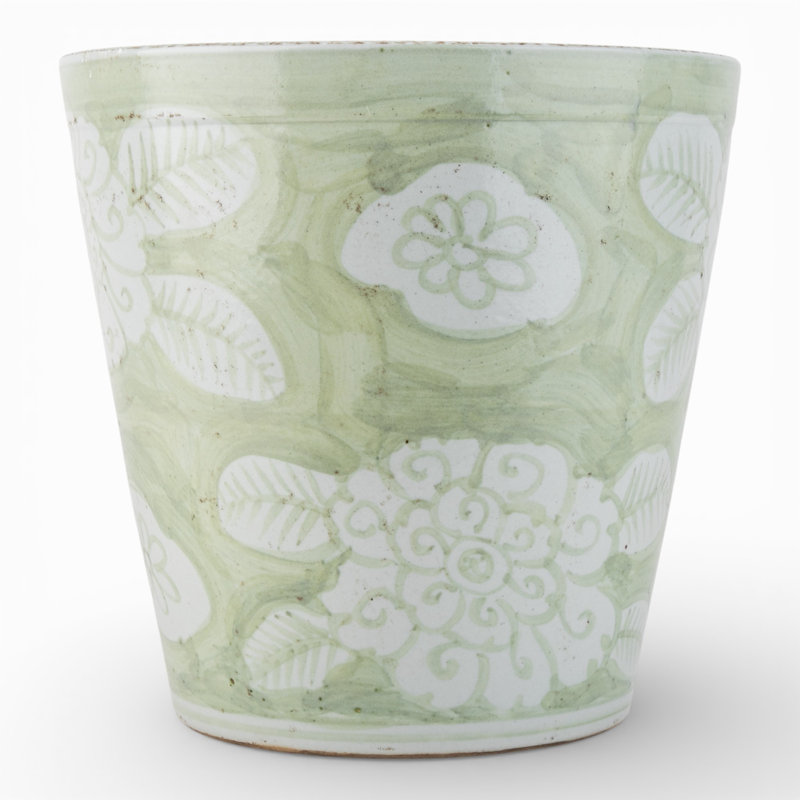 Antique Finish Porcelain Pot Green Big Flower
