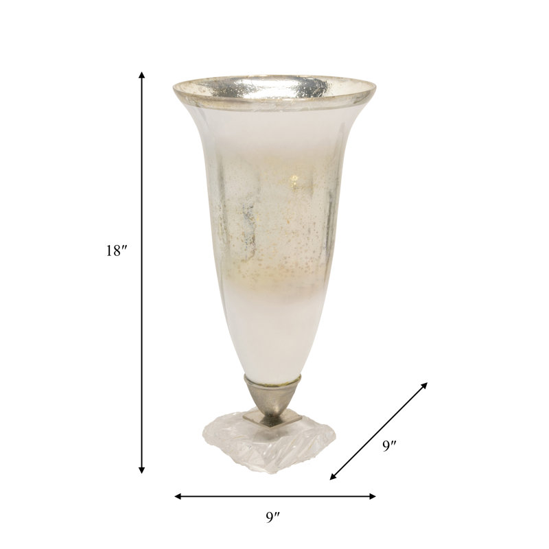 Glass Aluminum Metal Vase Glam Style Single Decorative Accent Piece with Elegant Flared Design and Textured Pedestal Base for Modern Aesthetic and Sophisticated Display in Home Decor Settings