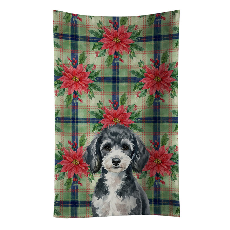Miniature Parti Poodle Christmas PoinsettIas Kitchen Towel, Miniature Parti Poodle