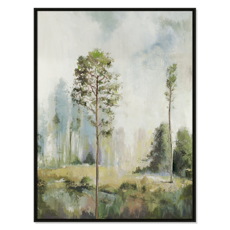 Teton Tall Green Trees I by Teton Pearce - Floater Frame Print on Canvas, 41.5" H x 31.5" W, Espresso