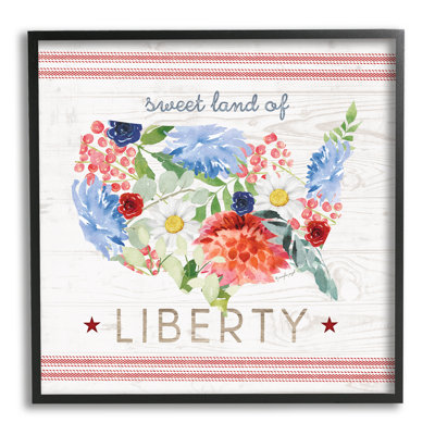 «Sweet Land of Liberty Floral USA» par Jennifer Pugh, impression sur bois avec cadre flottant