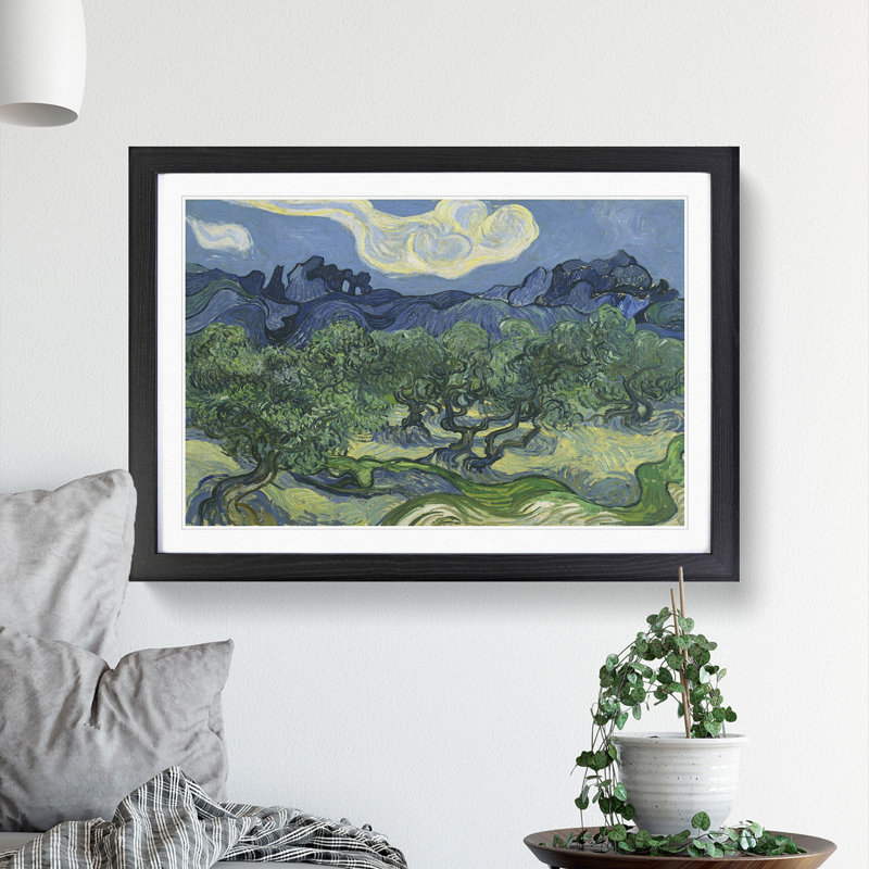 The Olive Trees by Vincent Van Gogh - Picture Frame Painting, 48cm H x 65cm W x 2cm D, Black Framed