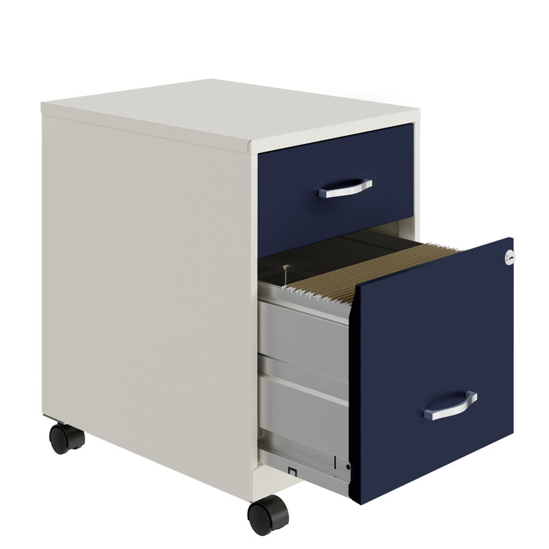 Classeur mobile profond 18 po avec tiroir Ervehe, Bleu marine/blanc