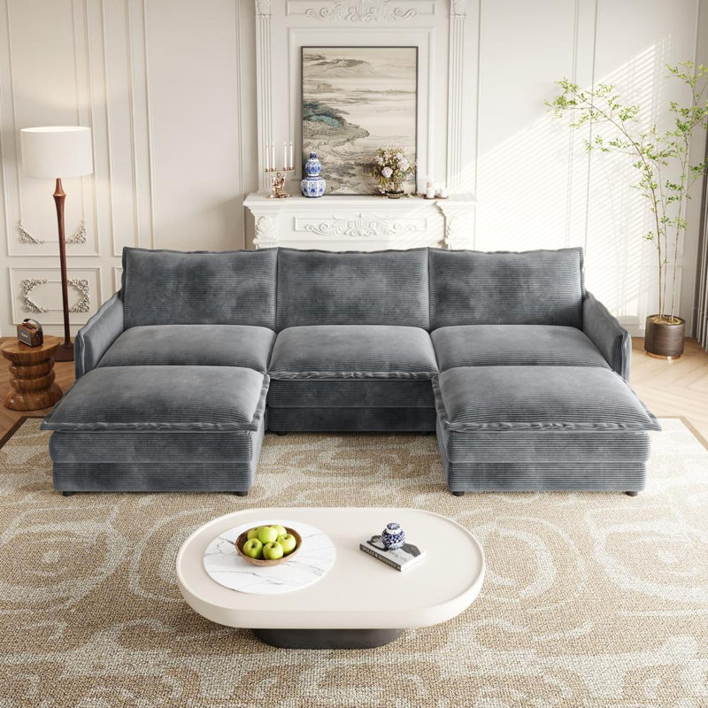 109'' Upholstered Sectional Sofa with Ottoman, Gray