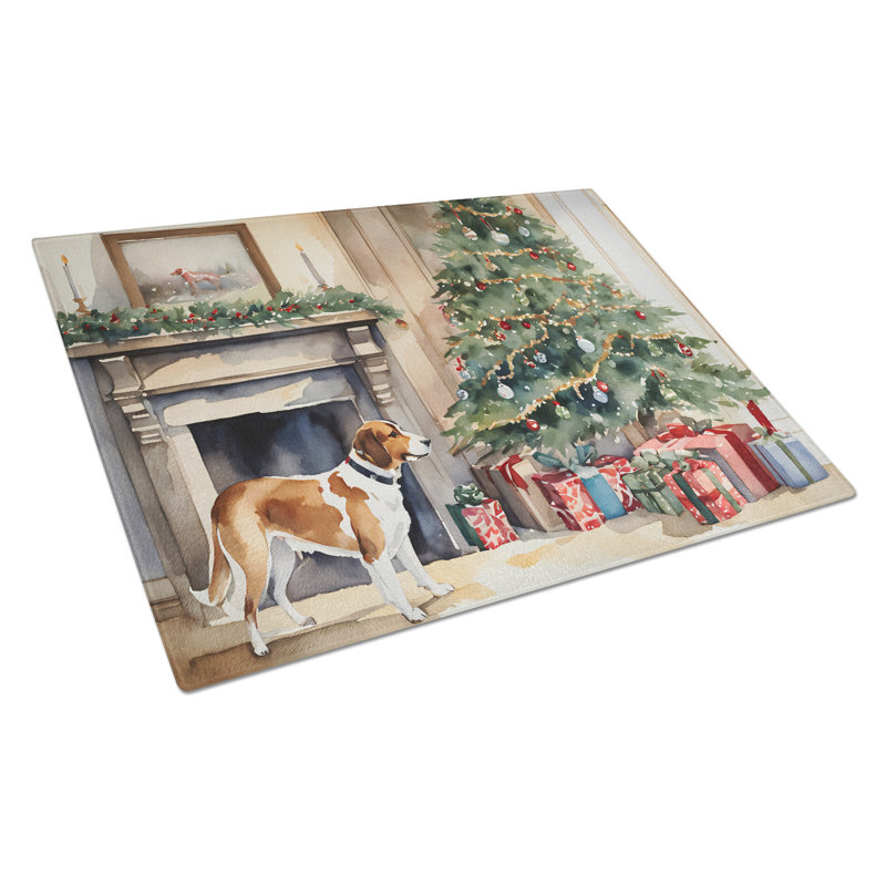 Grande planche à découper en verre English Foxhound Cozy Christmas
