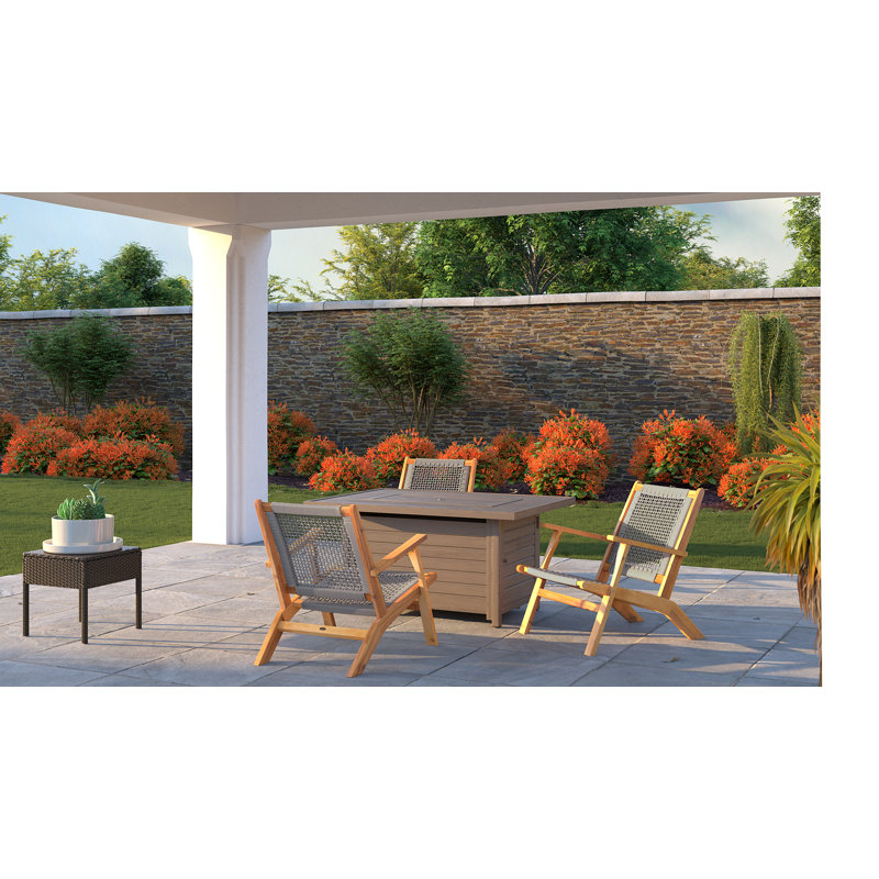 Vega Midcentury Natural Acacia Wood Outdoor Chair with Gray Cording