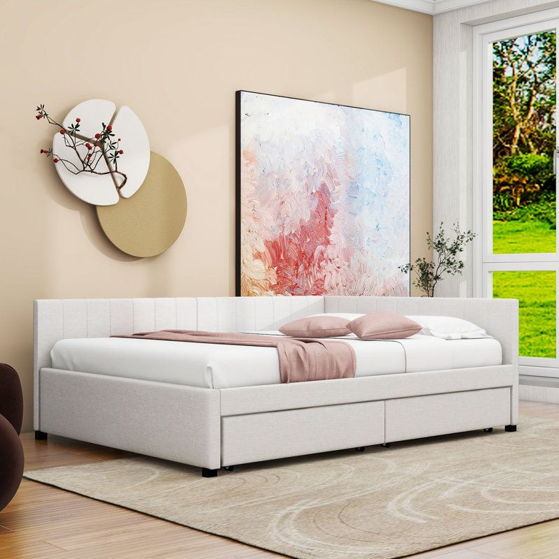  Canapé-lit rembourré avec 2 tiroirs de rangement Mildaras, Beige