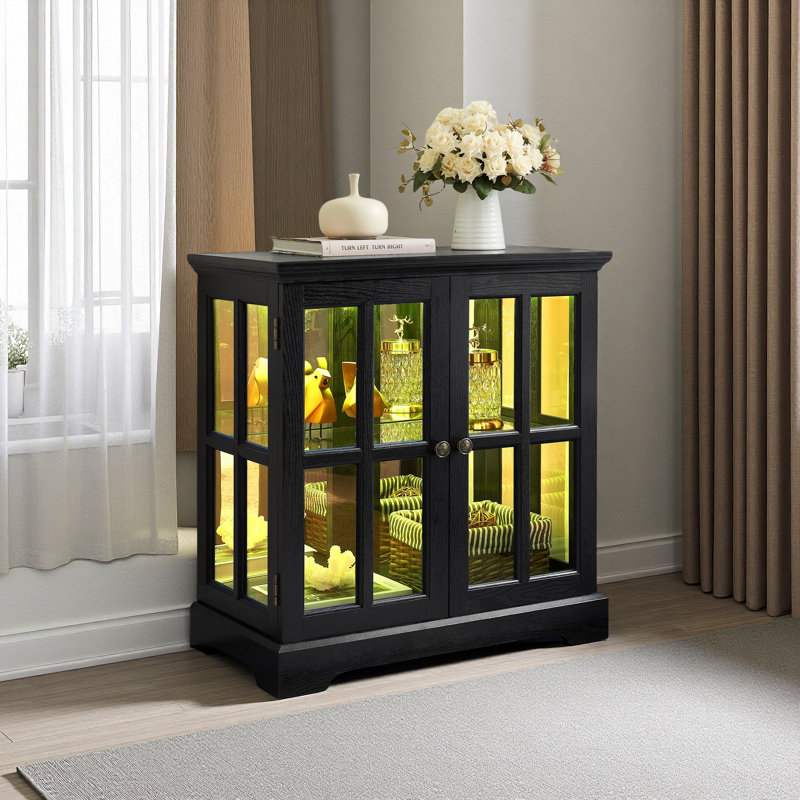LED Curio Display Cabinet,Antique Display Cabinet With Adjustable Shelves,Retro Design Quality Showcase, Black