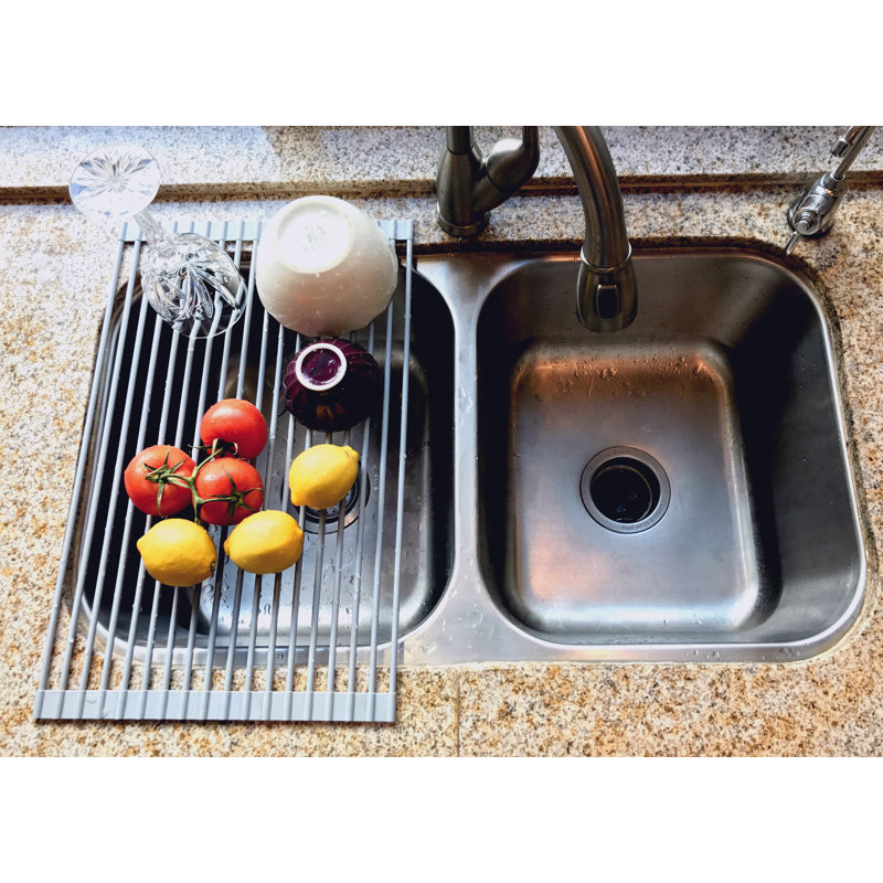 Gray Silicone-Coated Steel Foldable Over-Sink Drying Rack