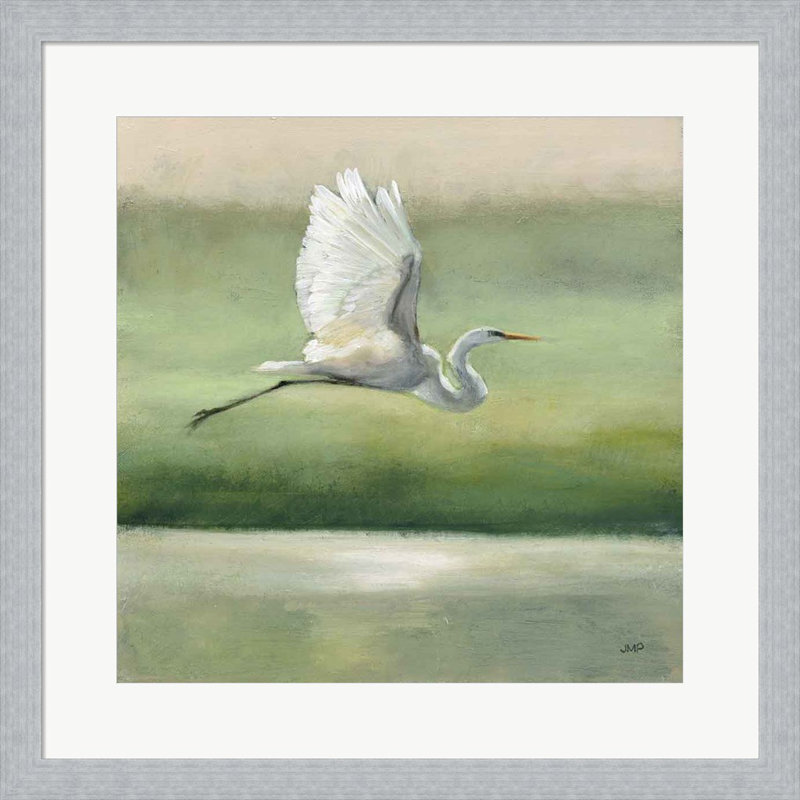«Flight» par Julia Purinton - peinture encadrée, Blanc, Argent