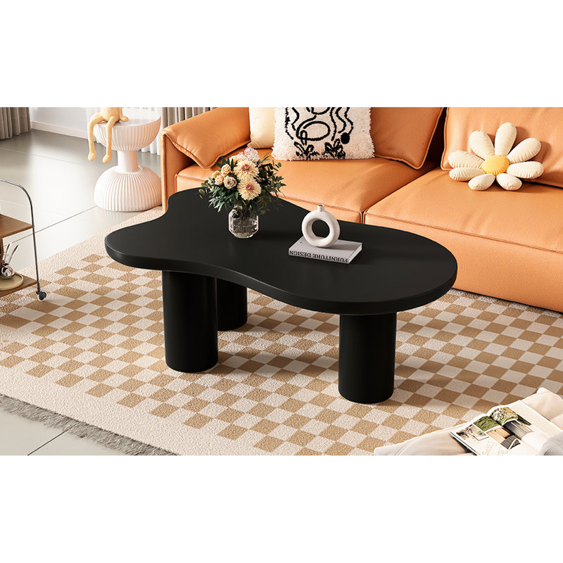 44'' X 25.9'' Cream-Style Coffee Table With 1.5'' Thick Top, Black. 3 Legs, Easy Assembly, Round Edge For Living Room Cream Decor