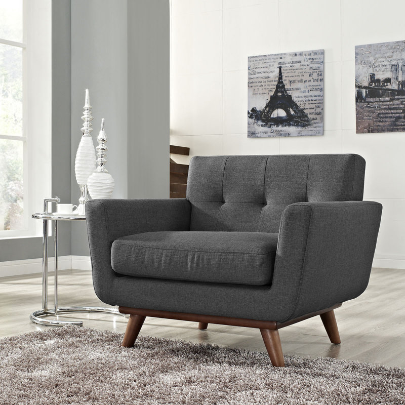 Carson Carrington Sigtuna Wooden Leg Mid-century Armchair, Gray Performance Velvet