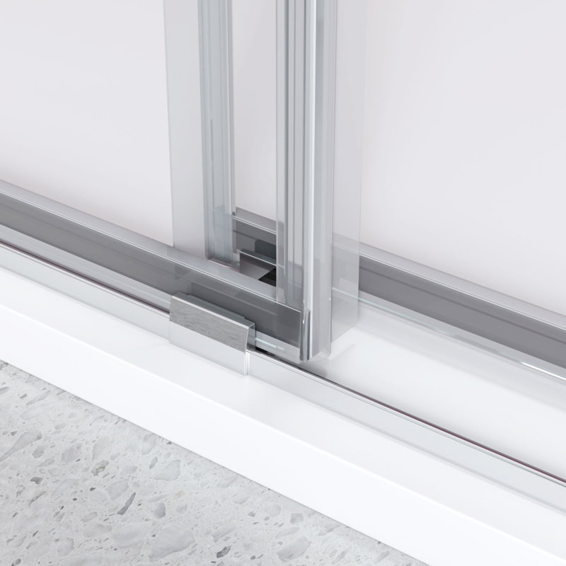 Porte de douche coulissante double sans cadre 68 "- 72" x H 76 "avec verre transparent de 3/8 pouce en chrome, Chrome