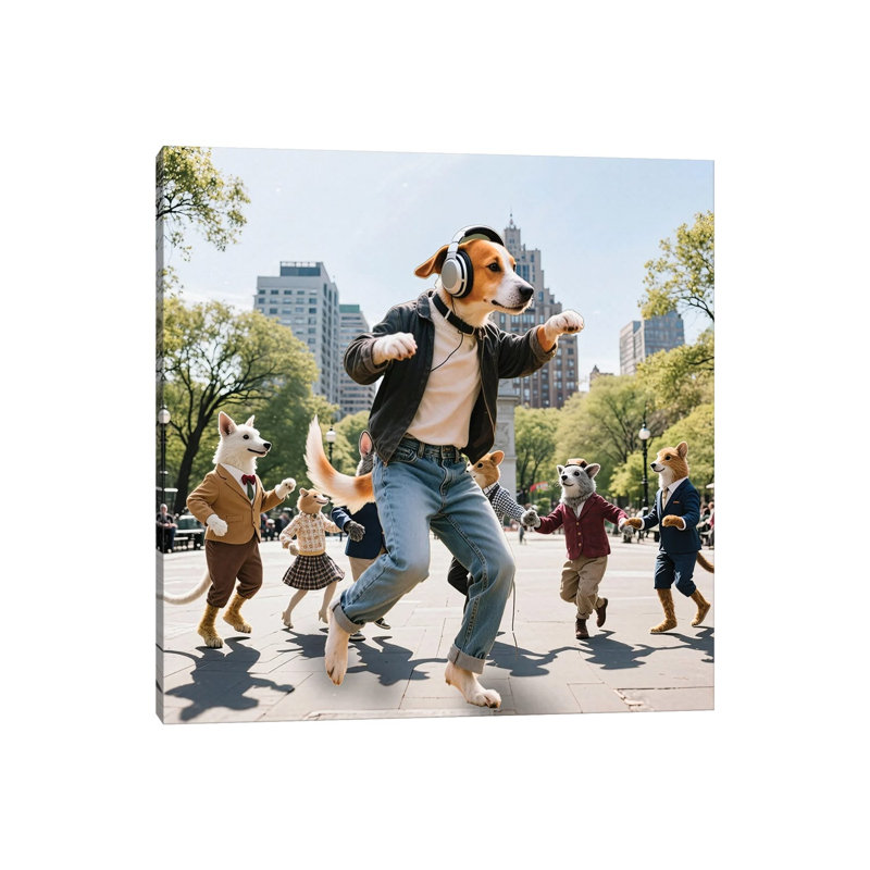 Dog Dancing In Washington Square Park 1 Piece Wall Art on Canvas, 30.48 cm H x 30.48 cm W x 1.905 cm D, Does Not Apply