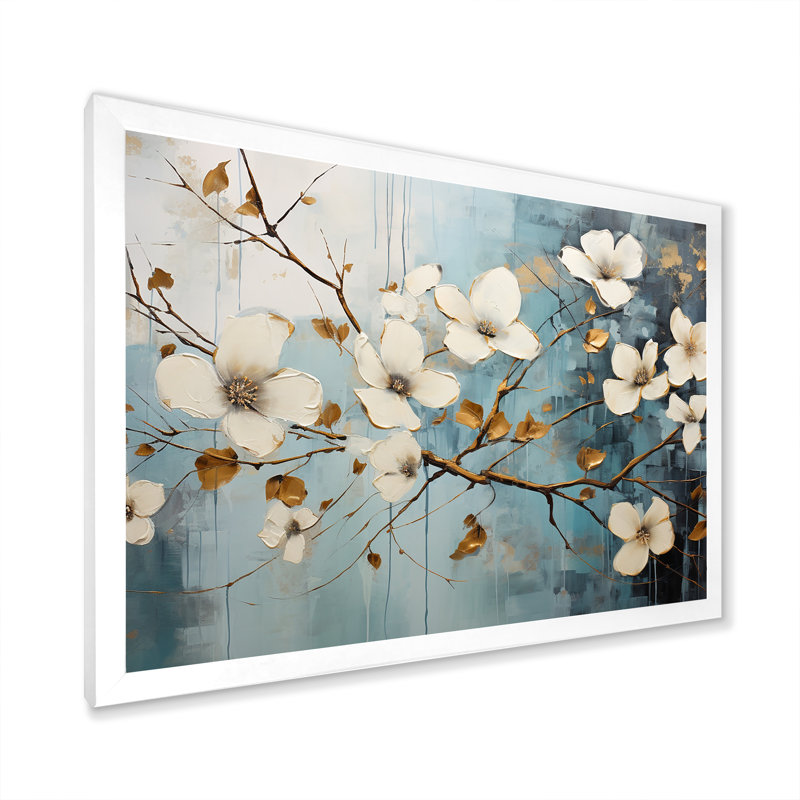 Cornouiller blanc Blossom Dreams IV sur toile, H 12 po x l 20 po x P 1 po, Cadre de coin blanc fermé