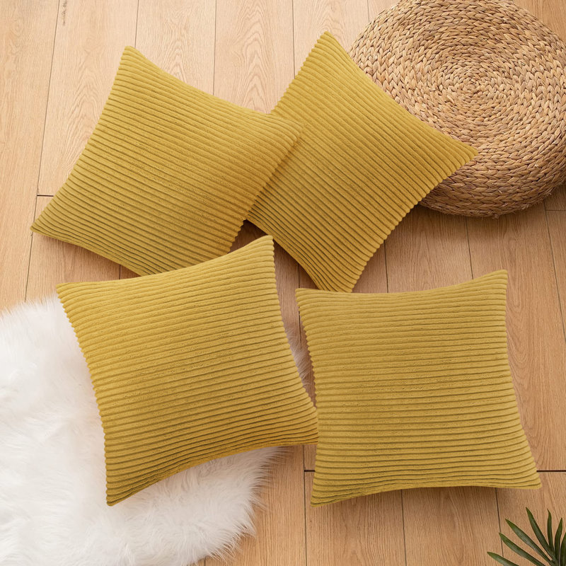Striped Square Euro Cushion Cover, Ochre