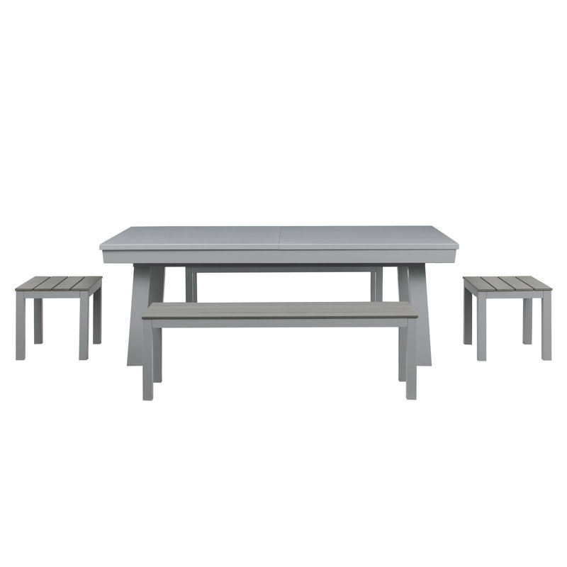Oasis Outdoor/Indoor Slate Dining Pool Table w/ 4 Benches & Accessories, Charcoal Gray, 7 ft., Gray