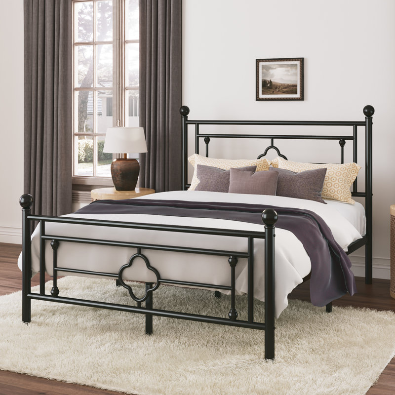 Ajayceon Metal Platform Bed Frame With Vintage-Style Headboard And Footboard, Queen, Black
