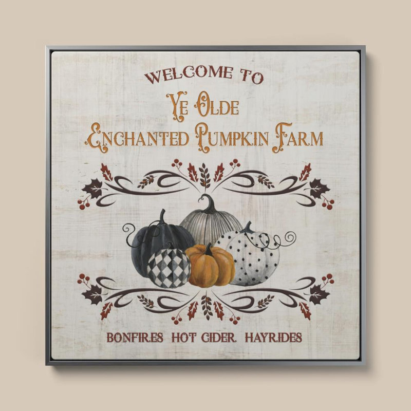 «Ye Olde Pumpkin Patch» par Tava Studios - Impression sur toile, 30 po x 30 po, Cadre plat flottant, Argent