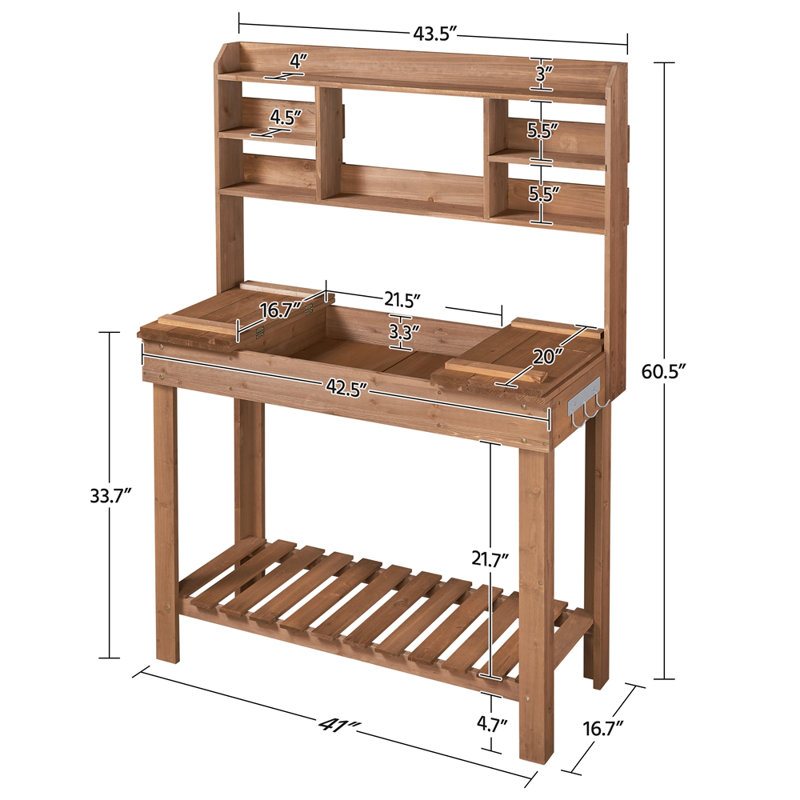 Kubilay Fir Potting Bench with Display Rack