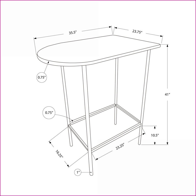 Stratifié blanc contemporain peu encombrant Table basse en métal - Bar rectangulaire de 36 po de hauteur pour les petites cuisines / appartements