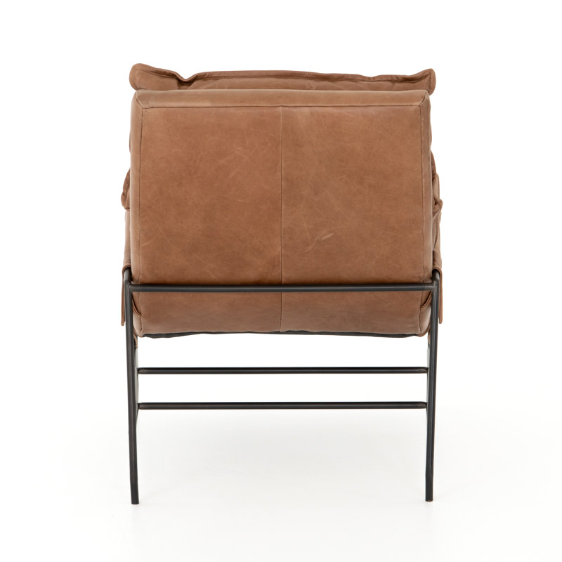 Taryn Slipcovered Side Chair, Brown Genuine Leather, Iron